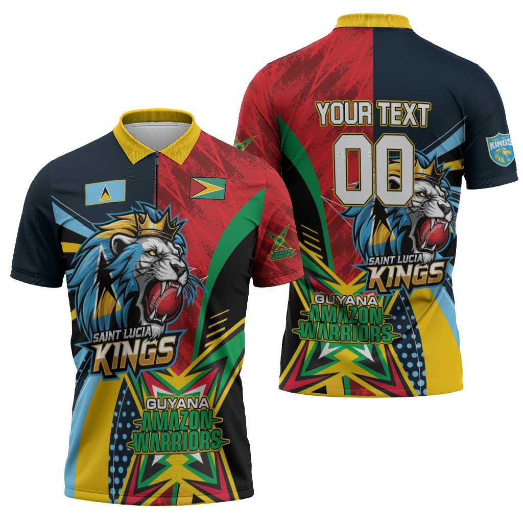 Custom Cricket Match 2025 Zipper Polo Shirt Amazon Warriors Guyana Vs Kings St Lucia - Wonder Print Shop