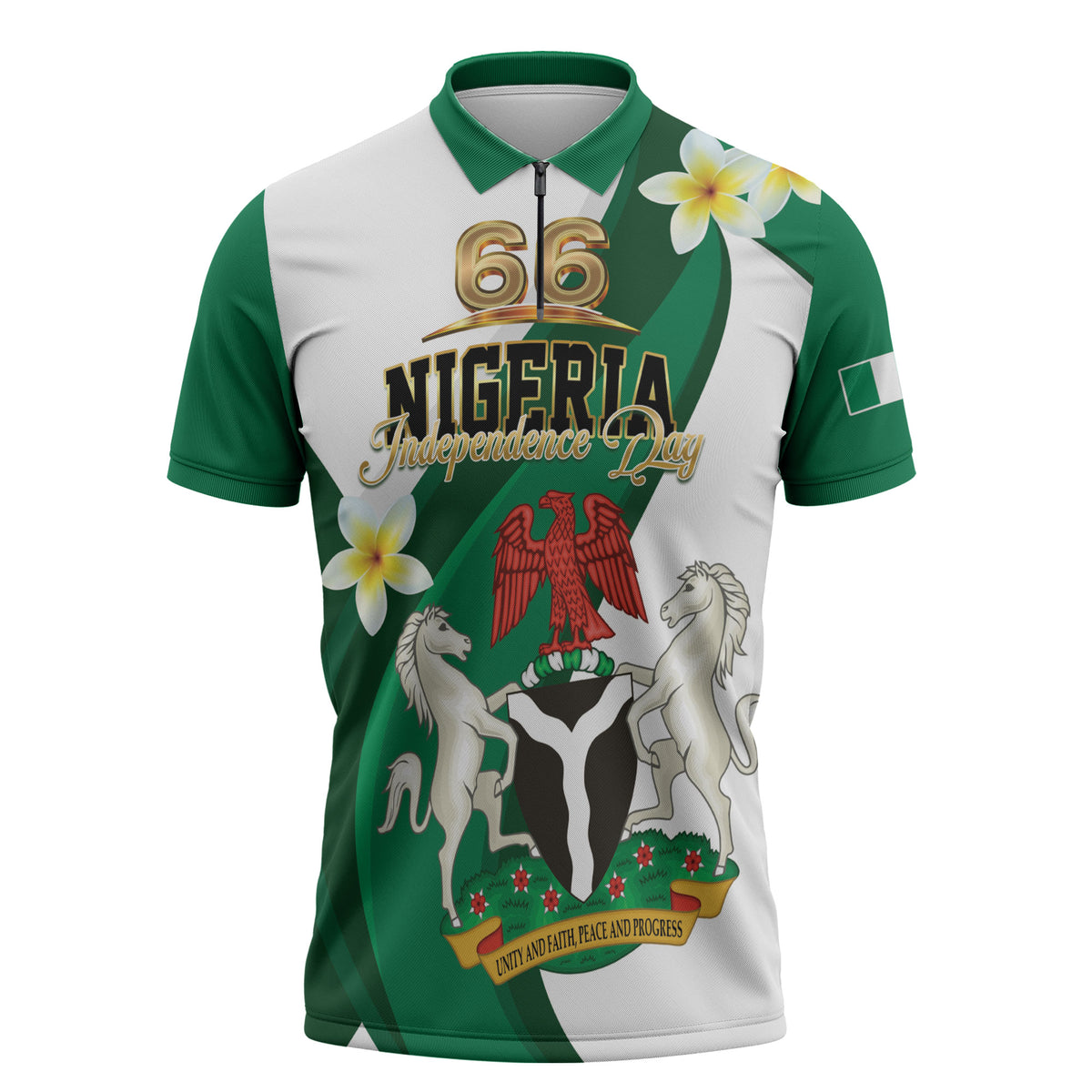 Personalised Nigeria Independence Day Zipper Polo Shirt Proud Nigerian