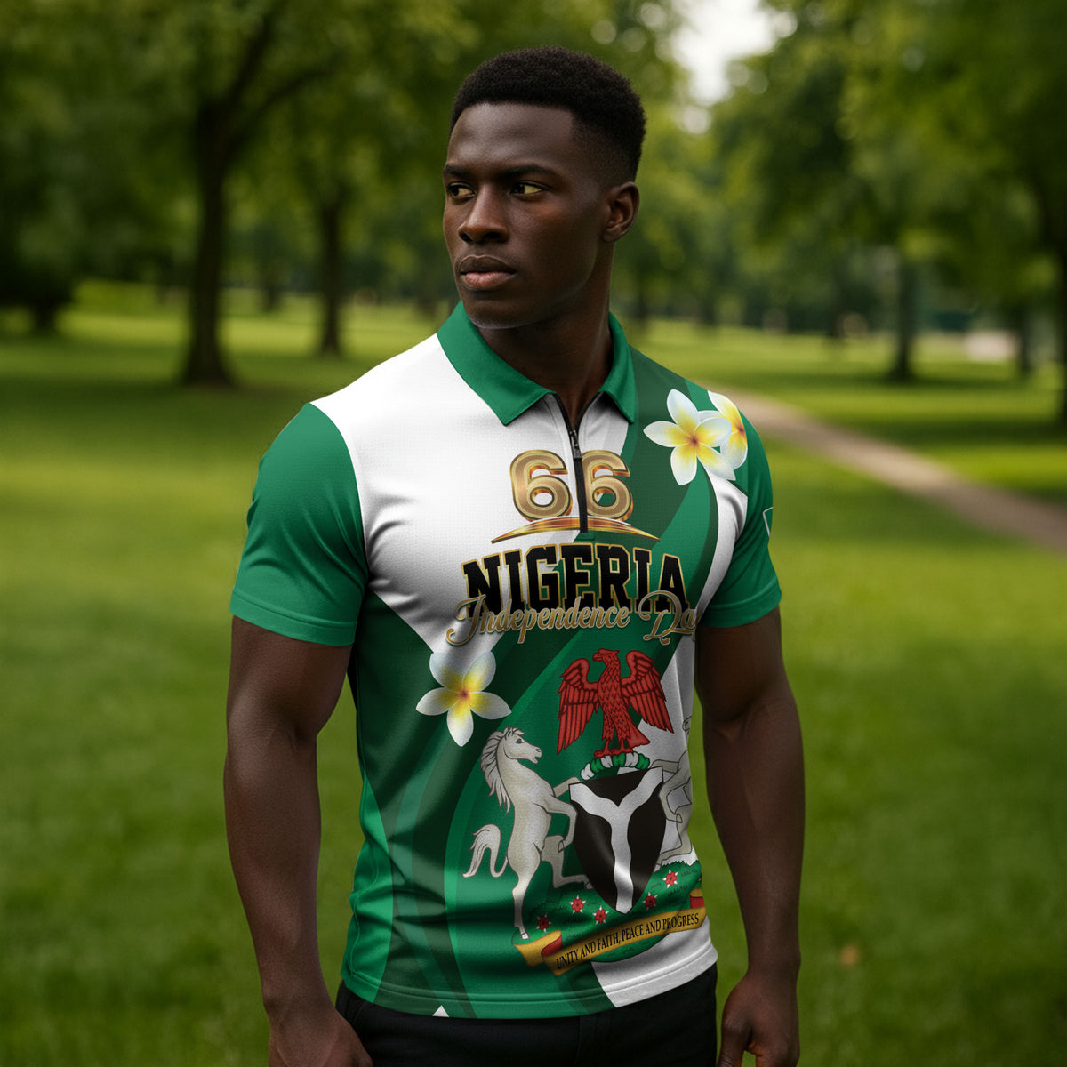 Personalised Nigeria Independence Day Zipper Polo Shirt Proud Nigerian