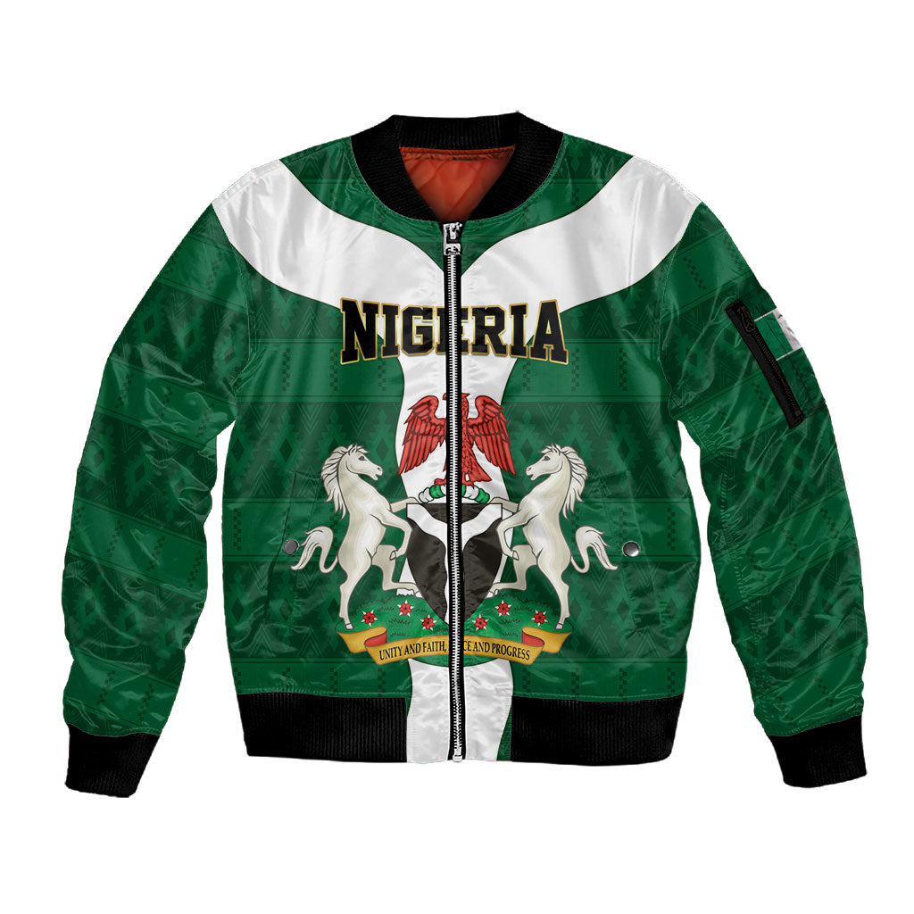 Personalised Nigeria Sleeve Zip Bomber Jacket Naija In My Heart
