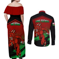 Wales Rugby Couples Matching Off Shoulder Maxi Dress and Long Sleeve Button Shirts Cymru Come On 2023 World Cup - Wonder Print Shop