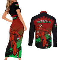 Wales Rugby Couples Matching Short Sleeve Bodycon Dress and Long Sleeve Button Shirts Cymru Come On 2023 World Cup - Wonder Print Shop