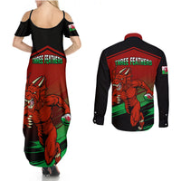 Wales Rugby Couples Matching Summer Maxi Dress and Long Sleeve Button Shirts Cymru Come On 2023 World Cup - Wonder Print Shop