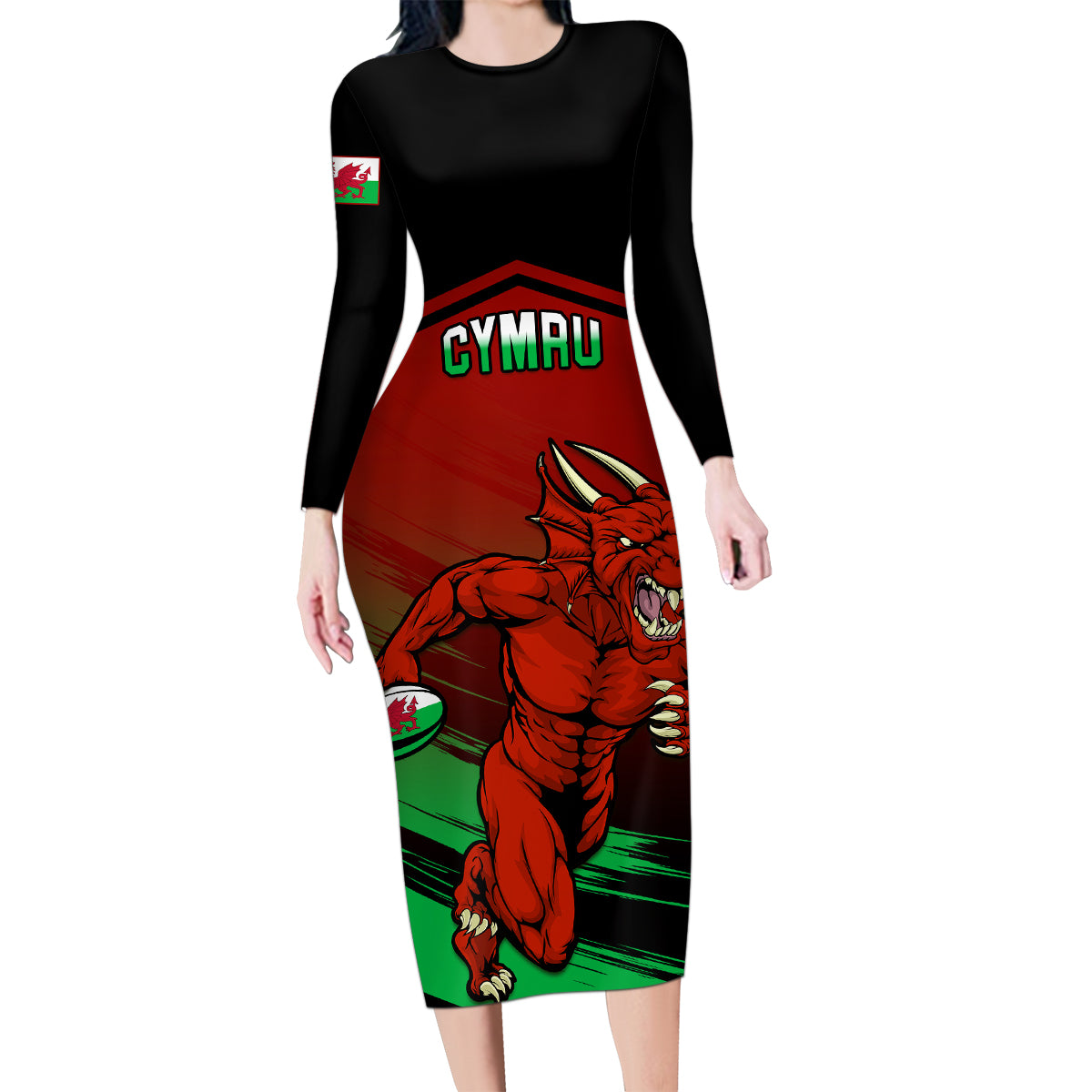Wales Rugby Family Matching Long Sleeve Bodycon Dress and Hawaiian Shirt Cymru Come On 2023 World Cup - Wonder Print Shop