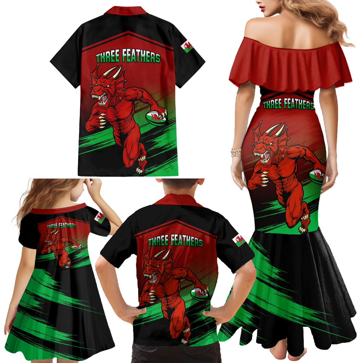 Wales Rugby Family Matching Mermaid Dress and Hawaiian Shirt Cymru Come On 2023 World Cup - Wonder Print Shop
