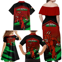 Wales Rugby Family Matching Off Shoulder Long Sleeve Dress and Hawaiian Shirt Cymru Come On 2023 World Cup - Wonder Print Shop
