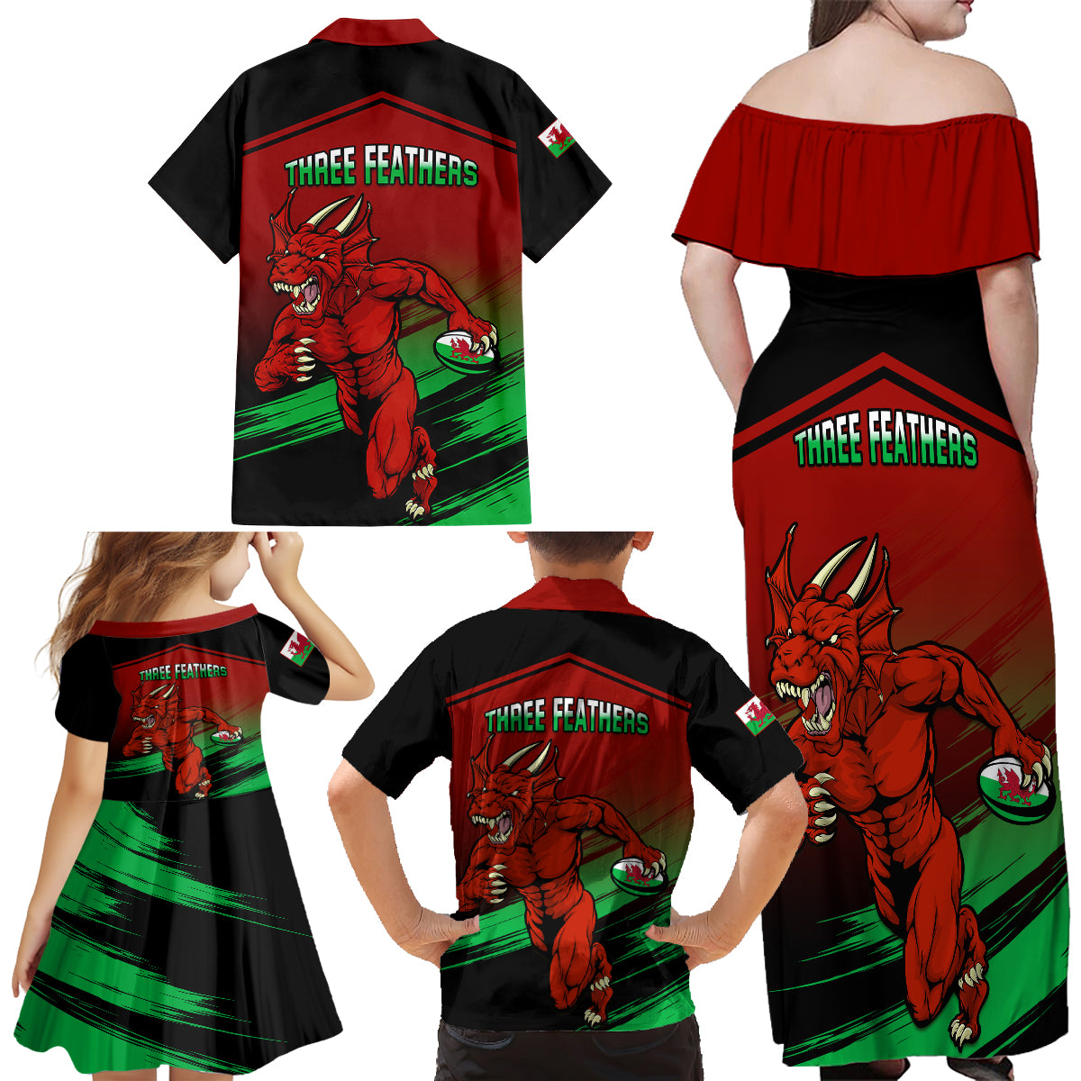 Wales Rugby Family Matching Off Shoulder Maxi Dress and Hawaiian Shirt Cymru Come On 2023 World Cup - Wonder Print Shop