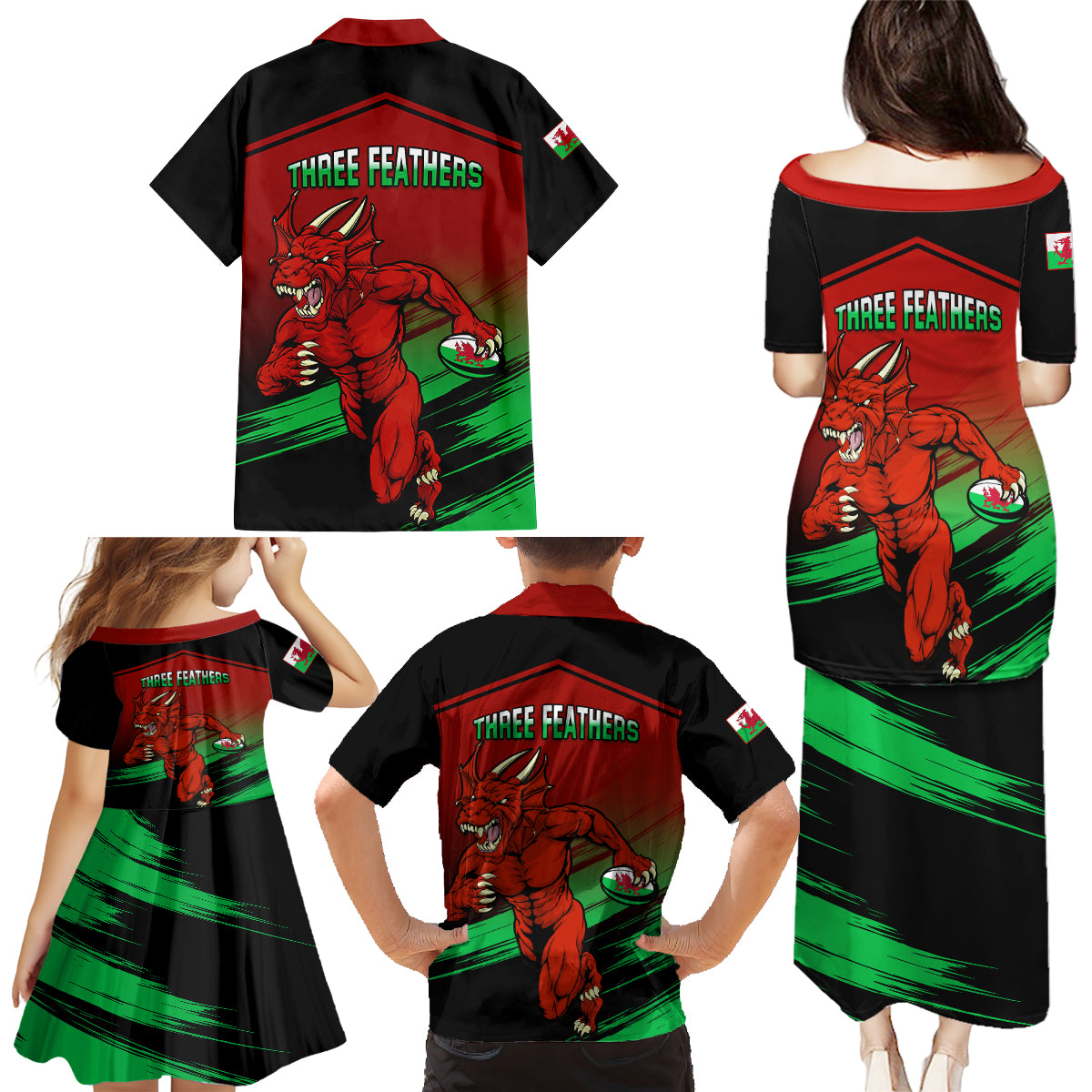 Wales Rugby Family Matching Puletasi Dress and Hawaiian Shirt Cymru Come On 2023 World Cup - Wonder Print Shop