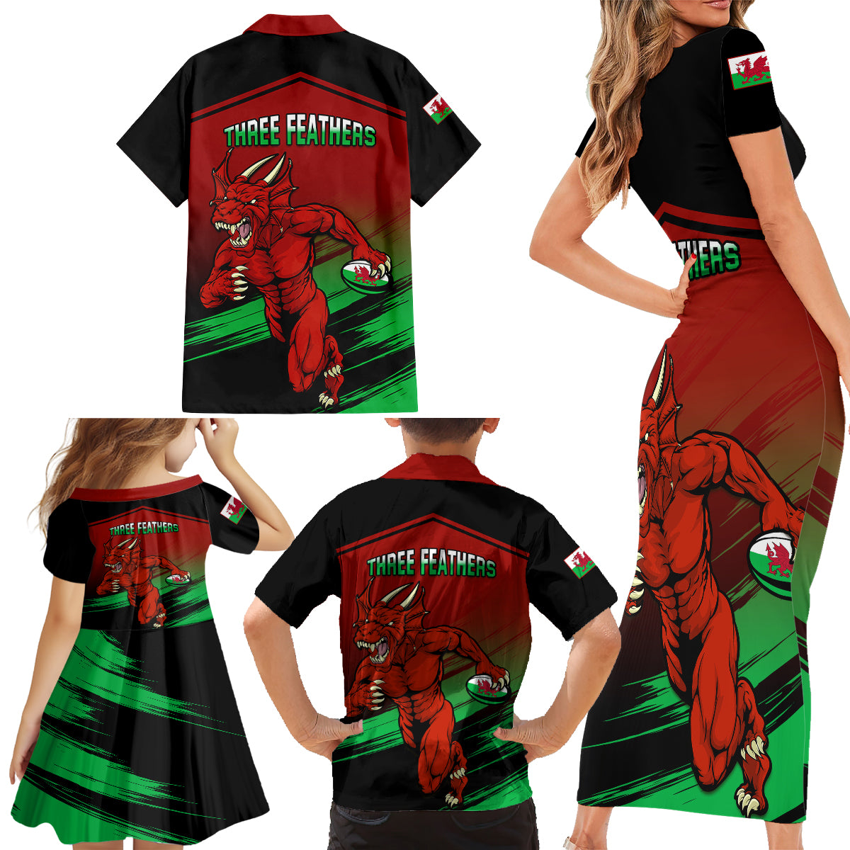 Wales Rugby Family Matching Short Sleeve Bodycon Dress and Hawaiian Shirt Cymru Come On 2023 World Cup - Wonder Print Shop