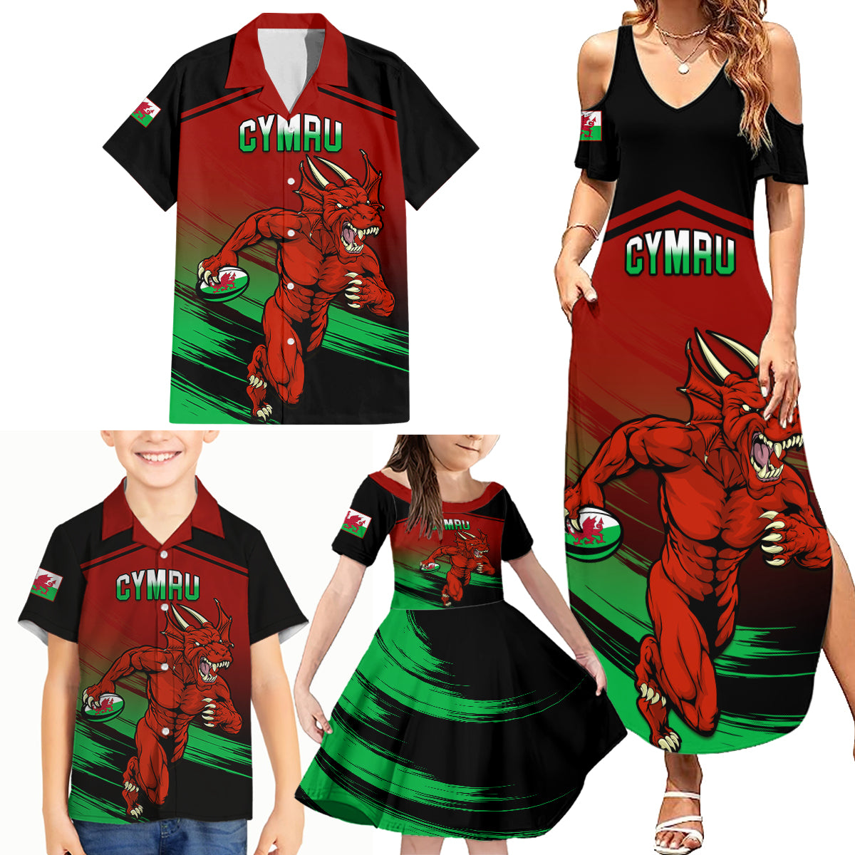 Wales Rugby Family Matching Summer Maxi Dress and Hawaiian Shirt Cymru Come On 2023 World Cup - Wonder Print Shop