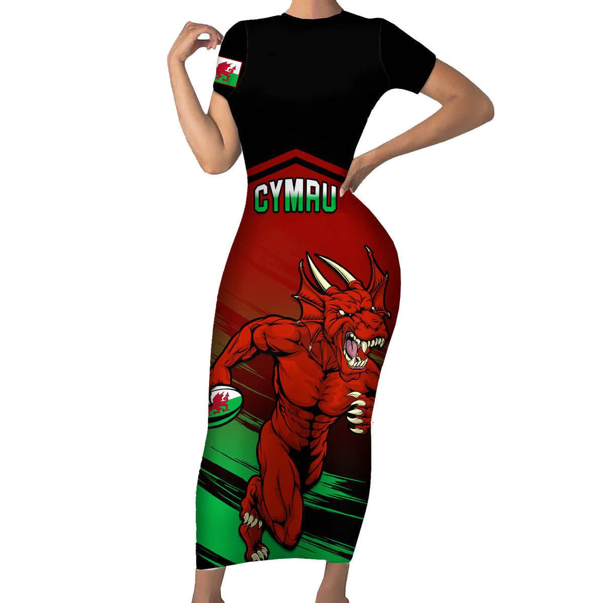 Wales Rugby Short Sleeve Bodycon Dress Cymru Come On 2023 World Cup - Wonder Print Shop