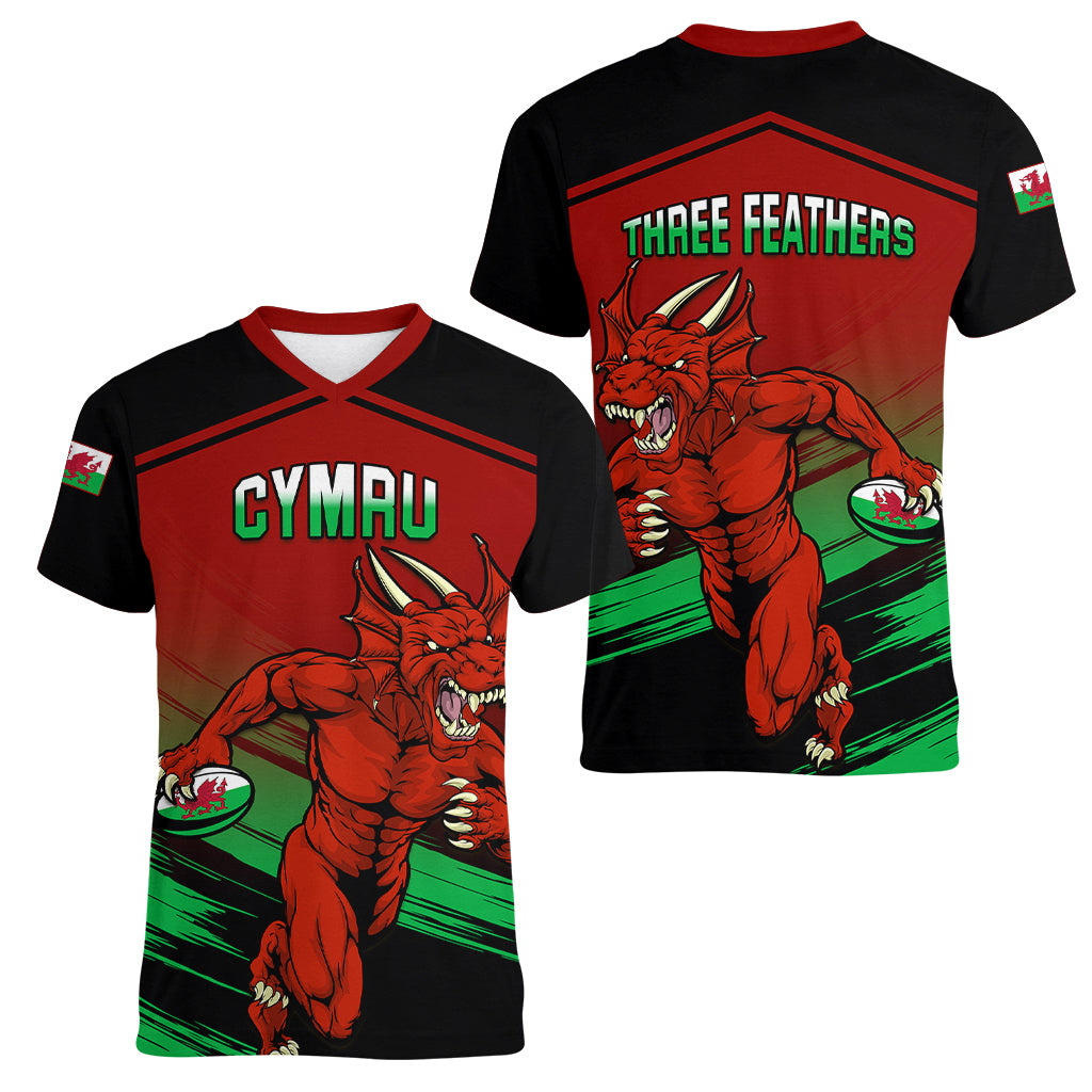 Wales Rugby Women V Neck T Shirt Cymru Come On 2023 World Cup - Wonder Print Shop