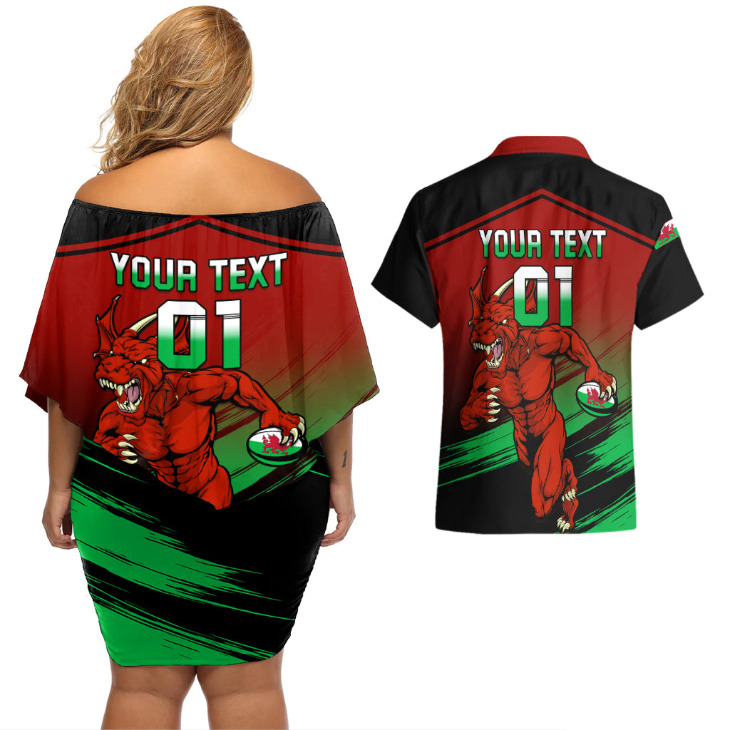 Custom Wales Rugby Couples Matching Off Shoulder Short Dress and Hawaiian Shirt Cymru Come On 2023 World Cup - Wonder Print Shop