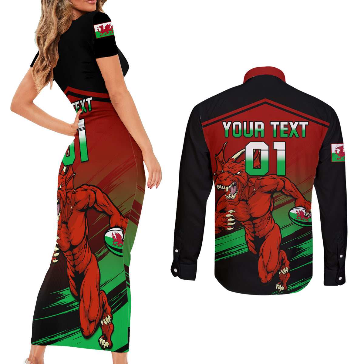 Custom Wales Rugby Couples Matching Short Sleeve Bodycon Dress and Long Sleeve Button Shirts Cymru Come On 2023 World Cup - Wonder Print Shop