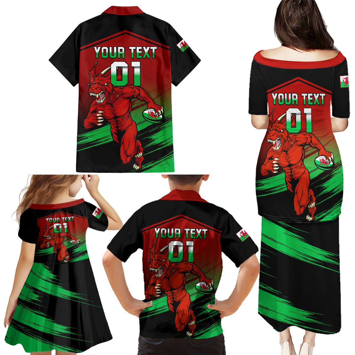 Custom Wales Rugby Family Matching Puletasi Dress and Hawaiian Shirt Cymru Come On 2023 World Cup - Wonder Print Shop