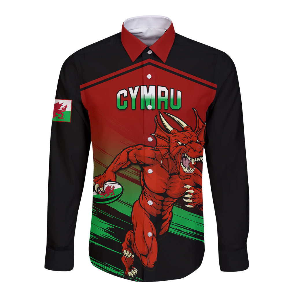 Custom Wales Rugby Long Sleeve Button Shirt Cymru Come On 2023 World Cup - Wonder Print Shop