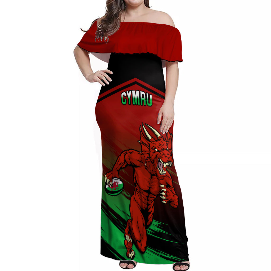 Custom Wales Rugby Off Shoulder Maxi Dress Cymru Come On 2023 World Cup - Wonder Print Shop
