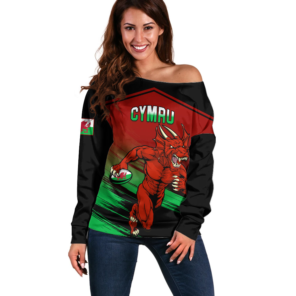 Custom Wales Rugby Off Shoulder Sweater Cymru Come On 2023 World Cup - Wonder Print Shop