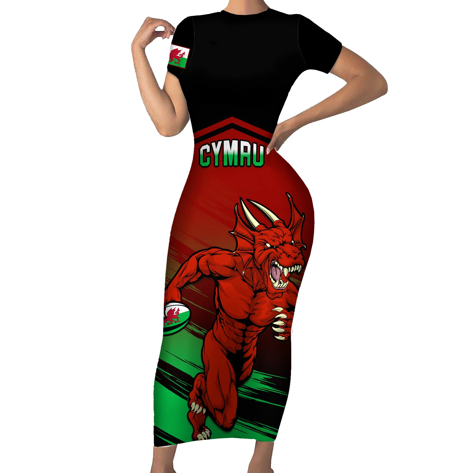 Custom Wales Rugby Short Sleeve Bodycon Dress Cymru Come On 2023 World Cup - Wonder Print Shop