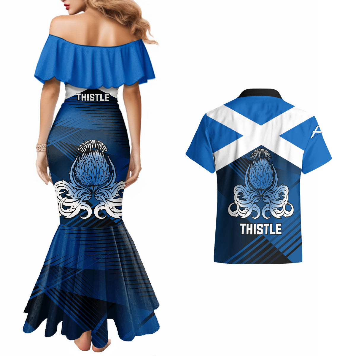 Scotland Rugby Couples Matching Mermaid Dress and Hawaiian Shirt Thistle Go 2023 World Cup - Wonder Print Shop