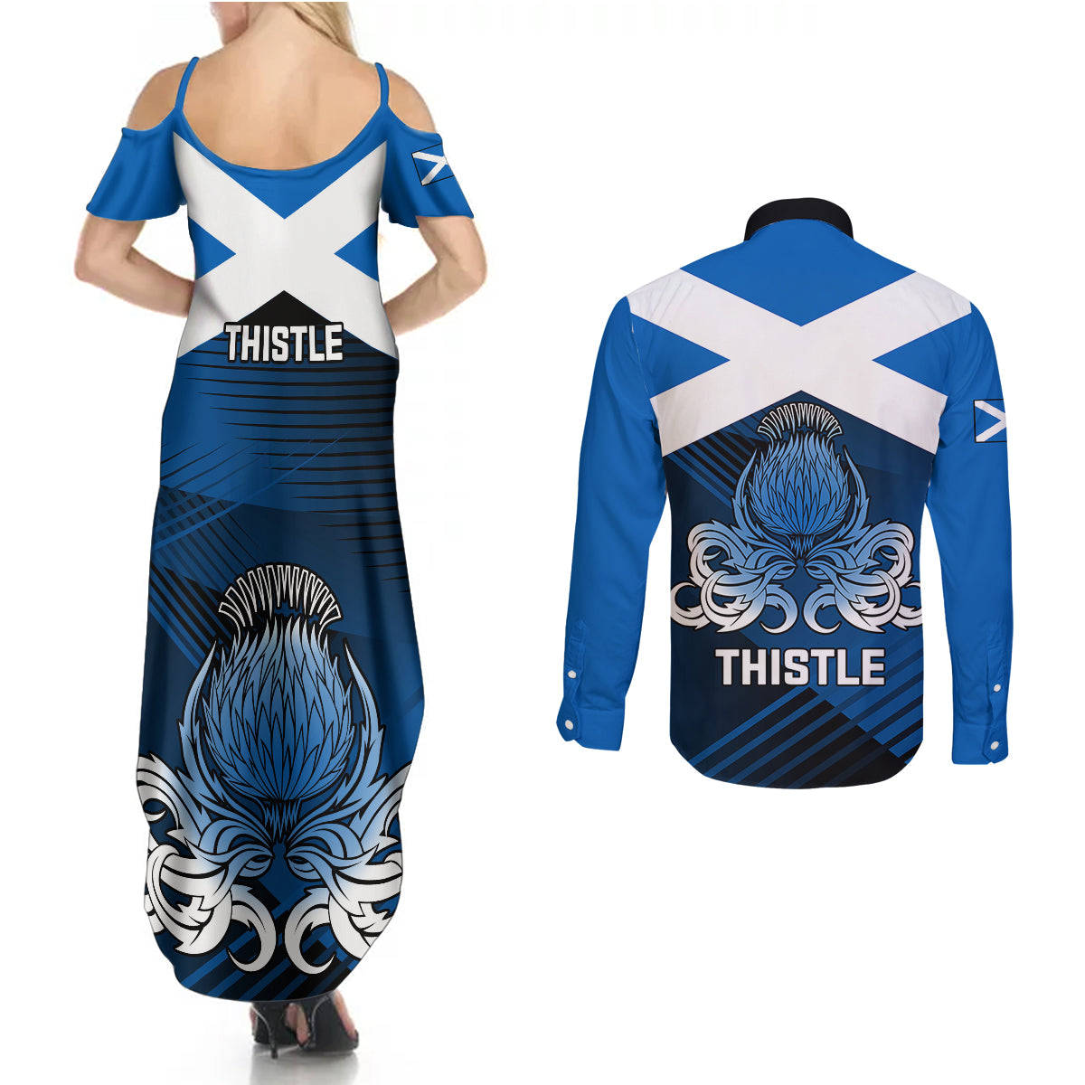 Scotland Rugby Couples Matching Summer Maxi Dress and Long Sleeve Button Shirts Thistle Go 2023 World Cup - Wonder Print Shop
