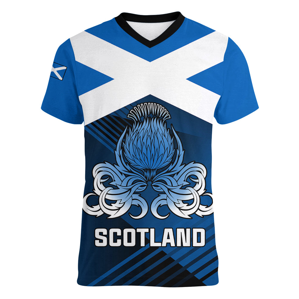 Scotland Rugby Women V Neck T Shirt Thistle Go 2023 World Cup - Wonder Print Shop
