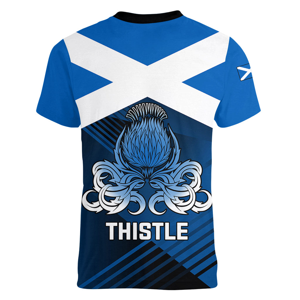 Scotland Rugby Women V Neck T Shirt Thistle Go 2023 World Cup - Wonder Print Shop