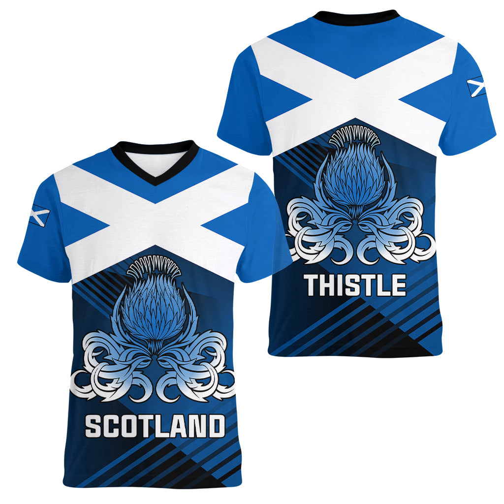 Scotland Rugby Women V Neck T Shirt Thistle Go 2023 World Cup - Wonder Print Shop