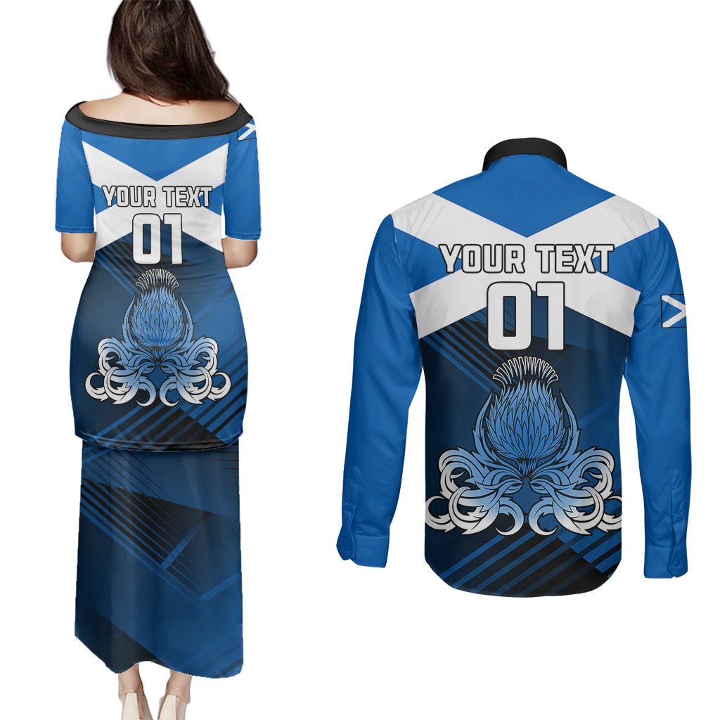 Custom Scotland Rugby Couples Matching Puletasi Dress and Long Sleeve Button Shirts Thistle Go 2023 World Cup - Wonder Print Shop