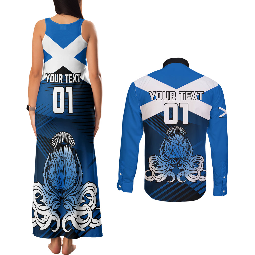 Custom Scotland Rugby Couples Matching Tank Maxi Dress and Long Sleeve Button Shirts Thistle Go 2023 World Cup - Wonder Print Shop