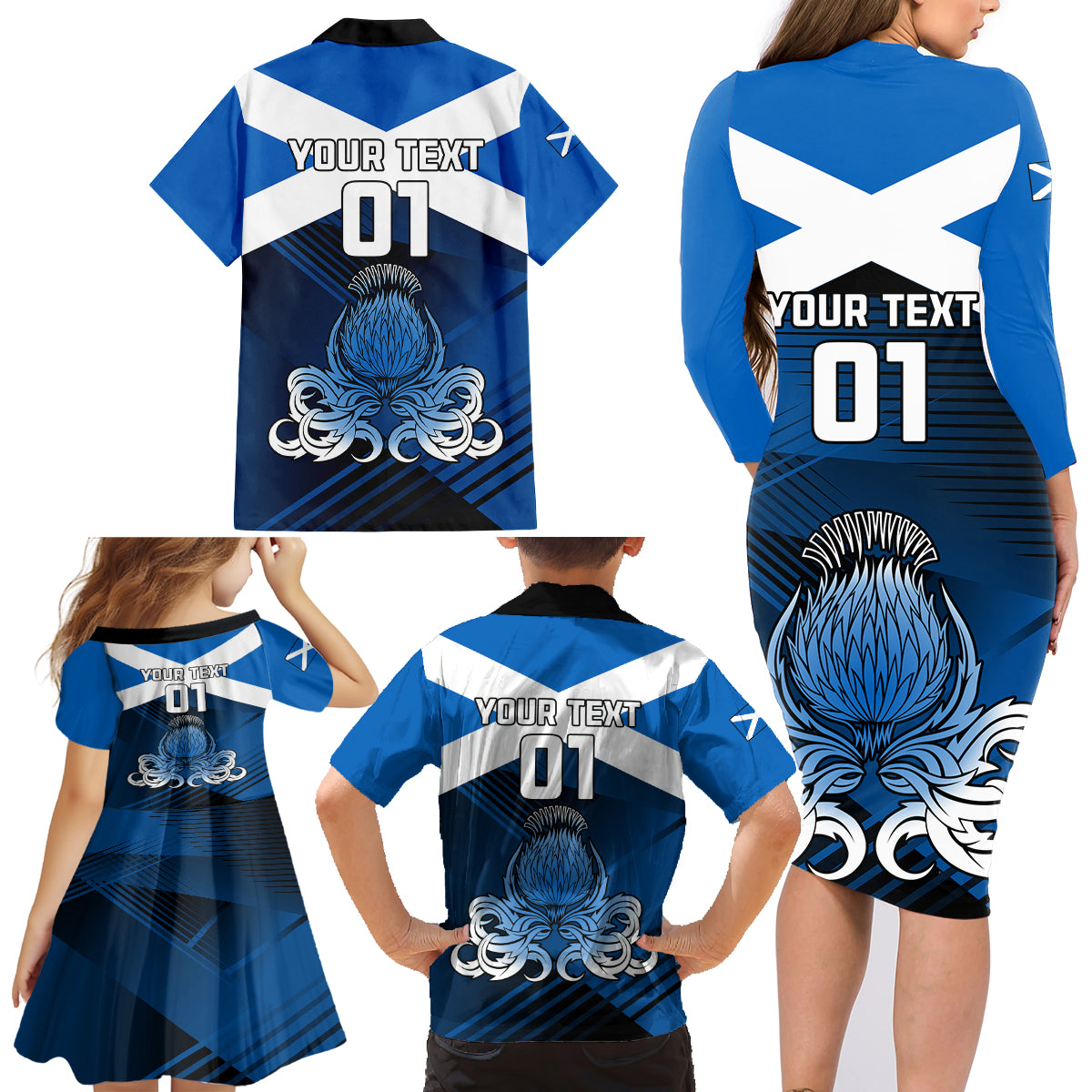 Custom Scotland Rugby Family Matching Long Sleeve Bodycon Dress and Hawaiian Shirt Thistle Go 2023 World Cup - Wonder Print Shop