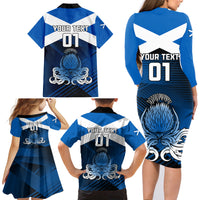 Custom Scotland Rugby Family Matching Long Sleeve Bodycon Dress and Hawaiian Shirt Thistle Go 2023 World Cup - Wonder Print Shop