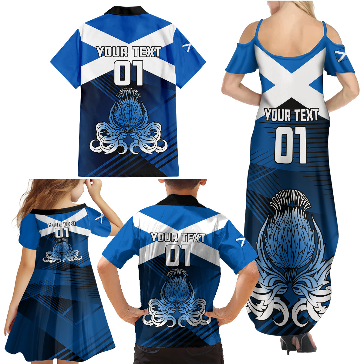 Custom Scotland Rugby Family Matching Summer Maxi Dress and Hawaiian Shirt Thistle Go 2023 World Cup - Wonder Print Shop