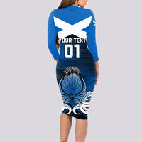 Custom Scotland Rugby Long Sleeve Bodycon Dress Thistle Go 2023 World Cup - Wonder Print Shop