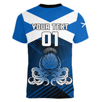 Custom Scotland Rugby Women V Neck T Shirt Thistle Go 2023 World Cup - Wonder Print Shop