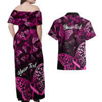 Personalised In October We Wear Pink Couples Matching Off Shoulder Maxi Dress and Hawaiian Shirt Breast Cancer Awareness - Wonder Print Shop