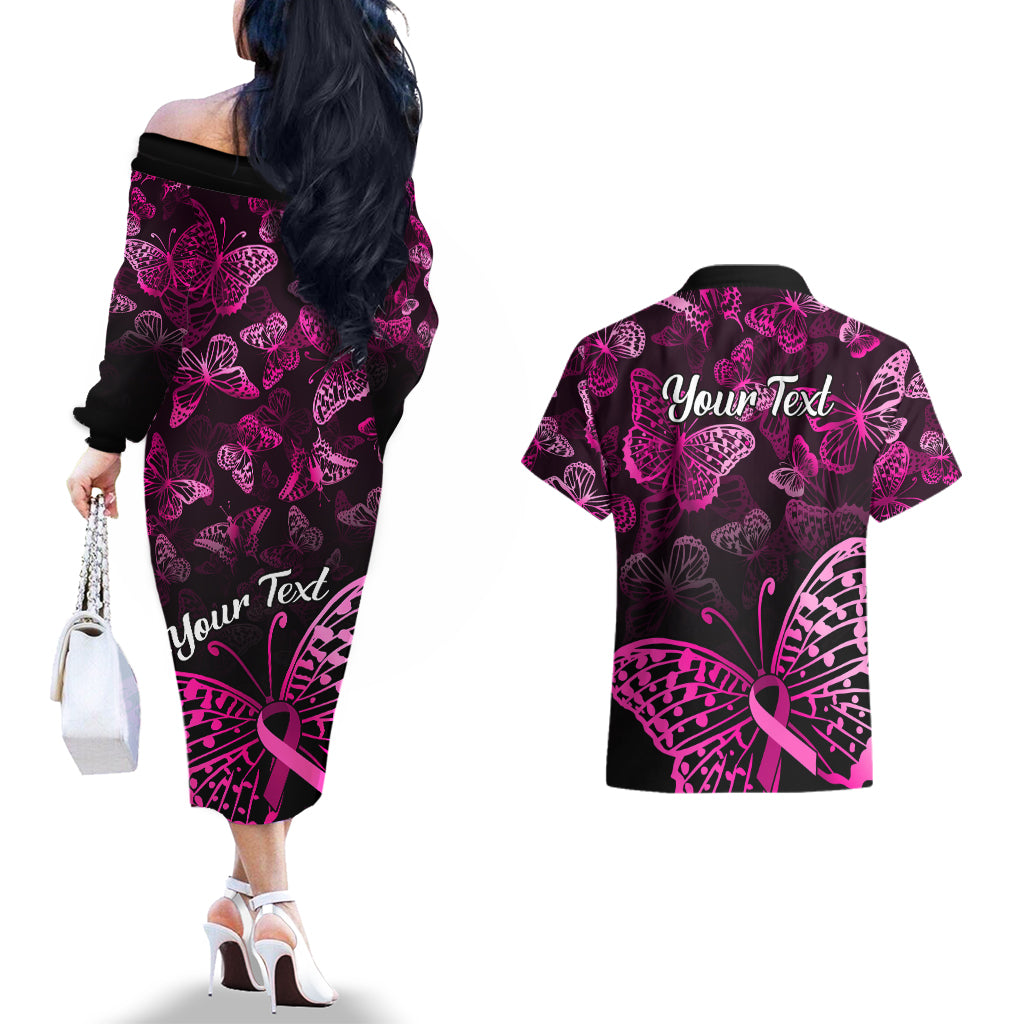 Personalised In October We Wear Pink Couples Matching Off The Shoulder Long Sleeve Dress and Hawaiian Shirt Breast Cancer Awareness - Wonder Print Shop