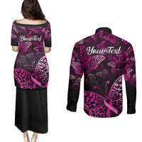 Personalised In October We Wear Pink Couples Matching Puletasi Dress and Long Sleeve Button Shirts Breast Cancer Awareness - Wonder Print Shop