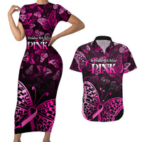 Personalised In October We Wear Pink Couples Matching Short Sleeve Bodycon Dress and Hawaiian Shirt Breast Cancer Awareness - Wonder Print Shop