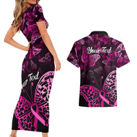 Personalised In October We Wear Pink Couples Matching Short Sleeve Bodycon Dress and Hawaiian Shirt Breast Cancer Awareness - Wonder Print Shop