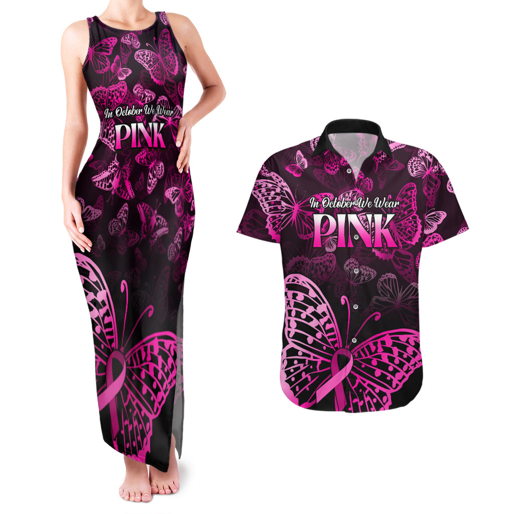 Personalised In October We Wear Pink Couples Matching Tank Maxi Dress and Hawaiian Shirt Breast Cancer Awareness - Wonder Print Shop