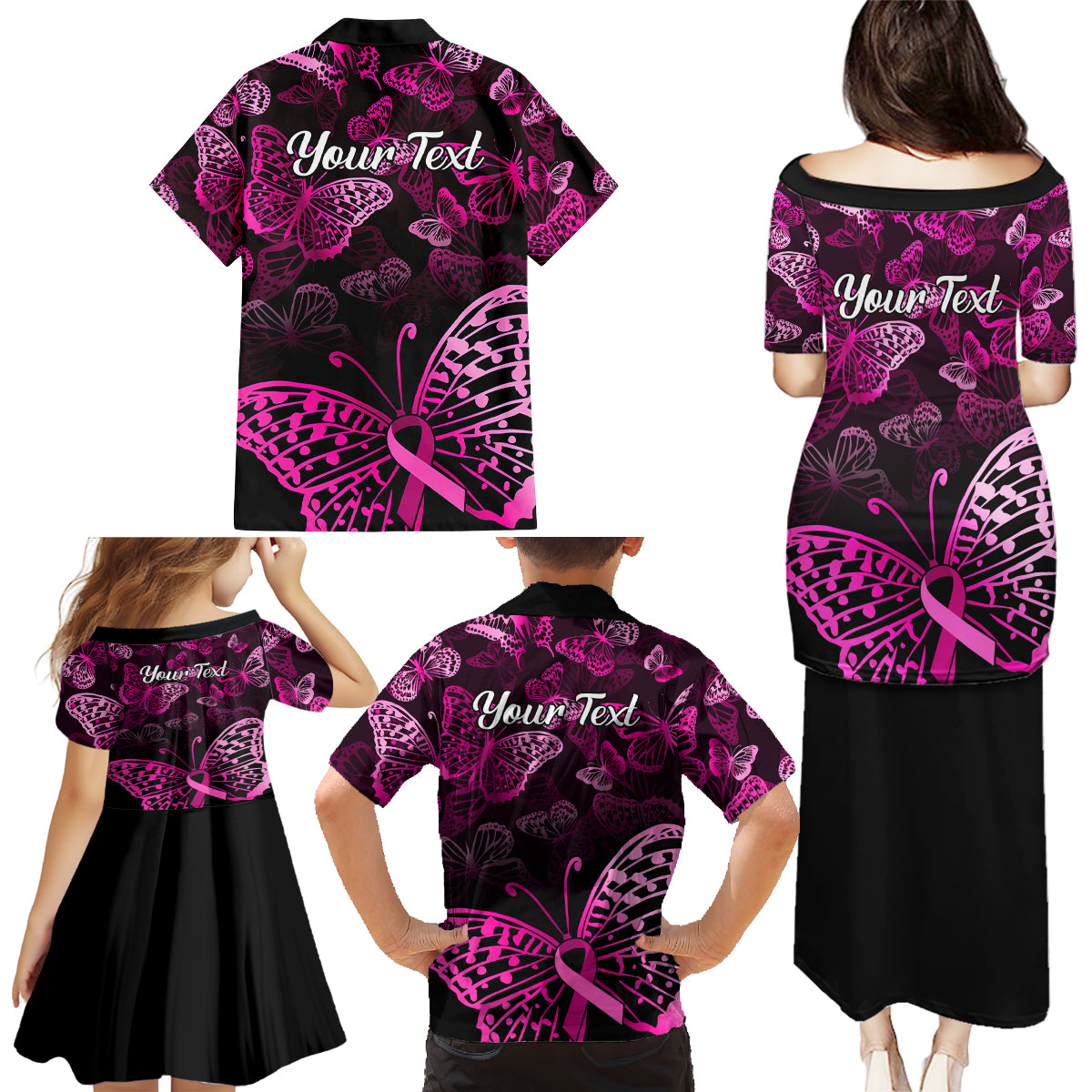 Personalised In October We Wear Pink Family Matching Puletasi Dress and Hawaiian Shirt Breast Cancer Awareness - Wonder Print Shop