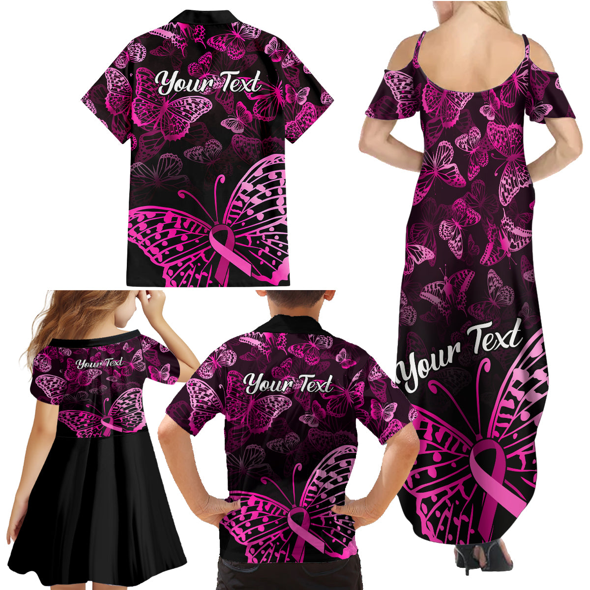 Personalised In October We Wear Pink Family Matching Summer Maxi Dress and Hawaiian Shirt Breast Cancer Awareness - Wonder Print Shop