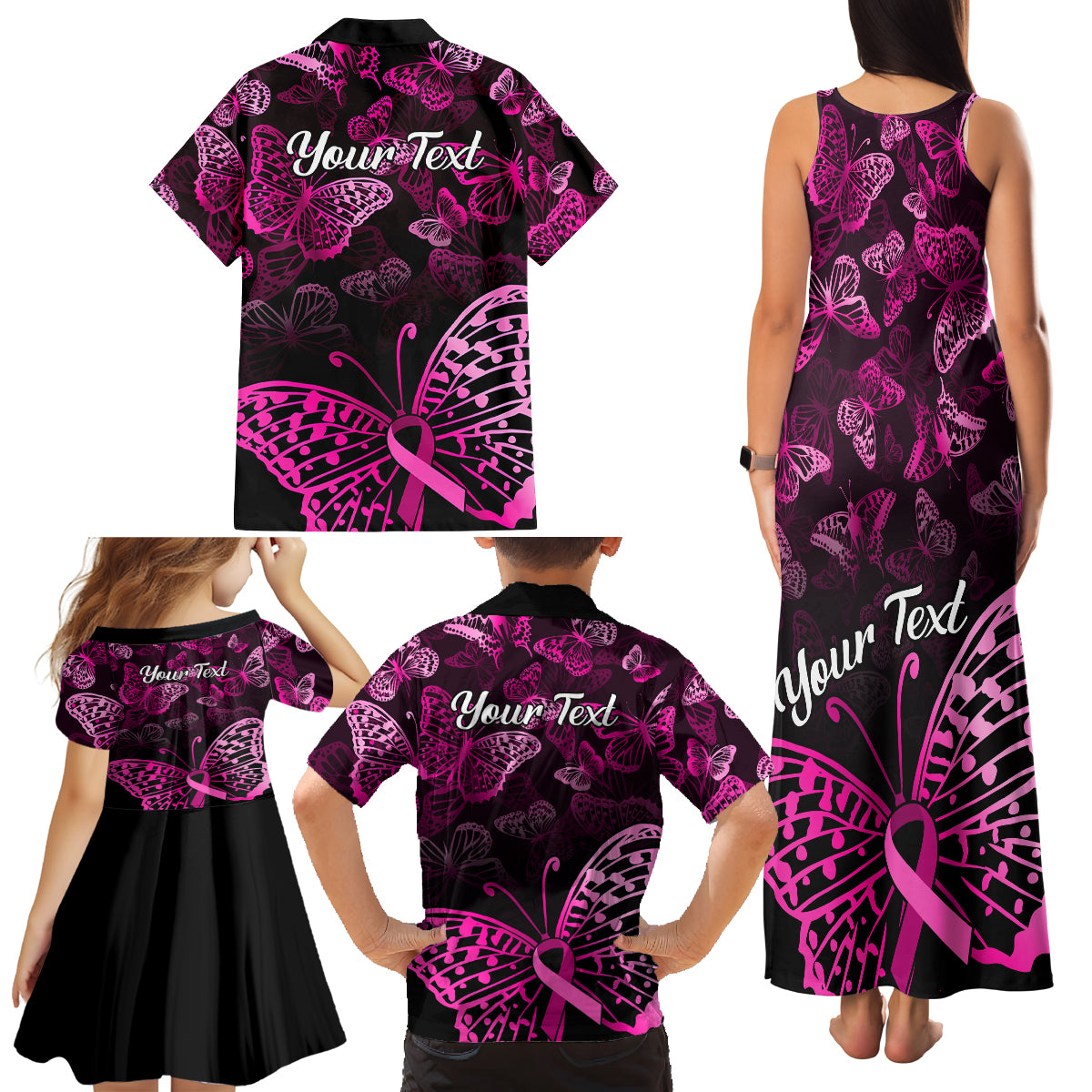 Personalised In October We Wear Pink Family Matching Tank Maxi Dress and Hawaiian Shirt Breast Cancer Awareness - Wonder Print Shop