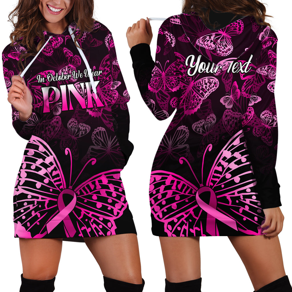 Personalised In October We Wear Pink Hoodie Dress Breast Cancer Awareness - Wonder Print Shop