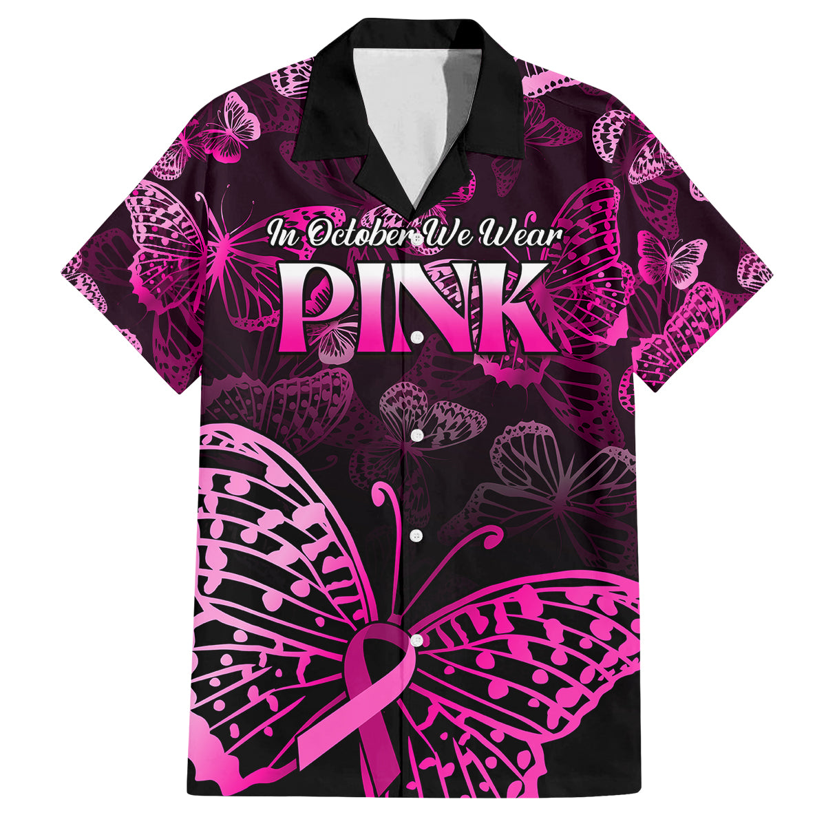 Personalised In October We Wear Pink Kid Hawaiian Shirt Breast Cancer Awareness - Wonder Print Shop