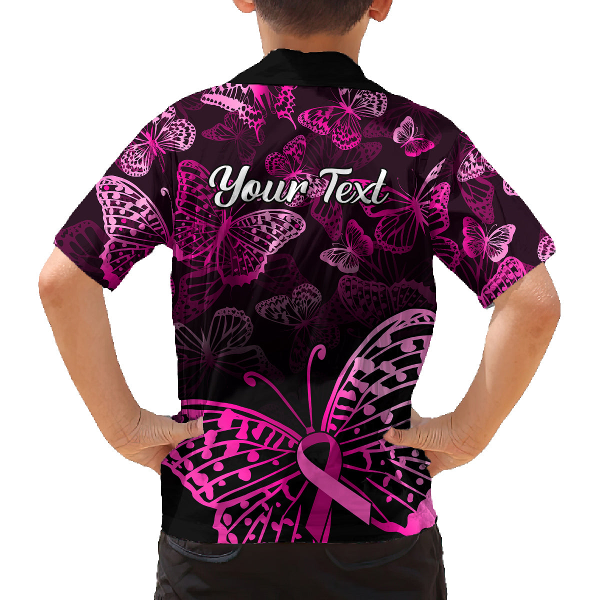 Personalised In October We Wear Pink Kid Hawaiian Shirt Breast Cancer Awareness - Wonder Print Shop