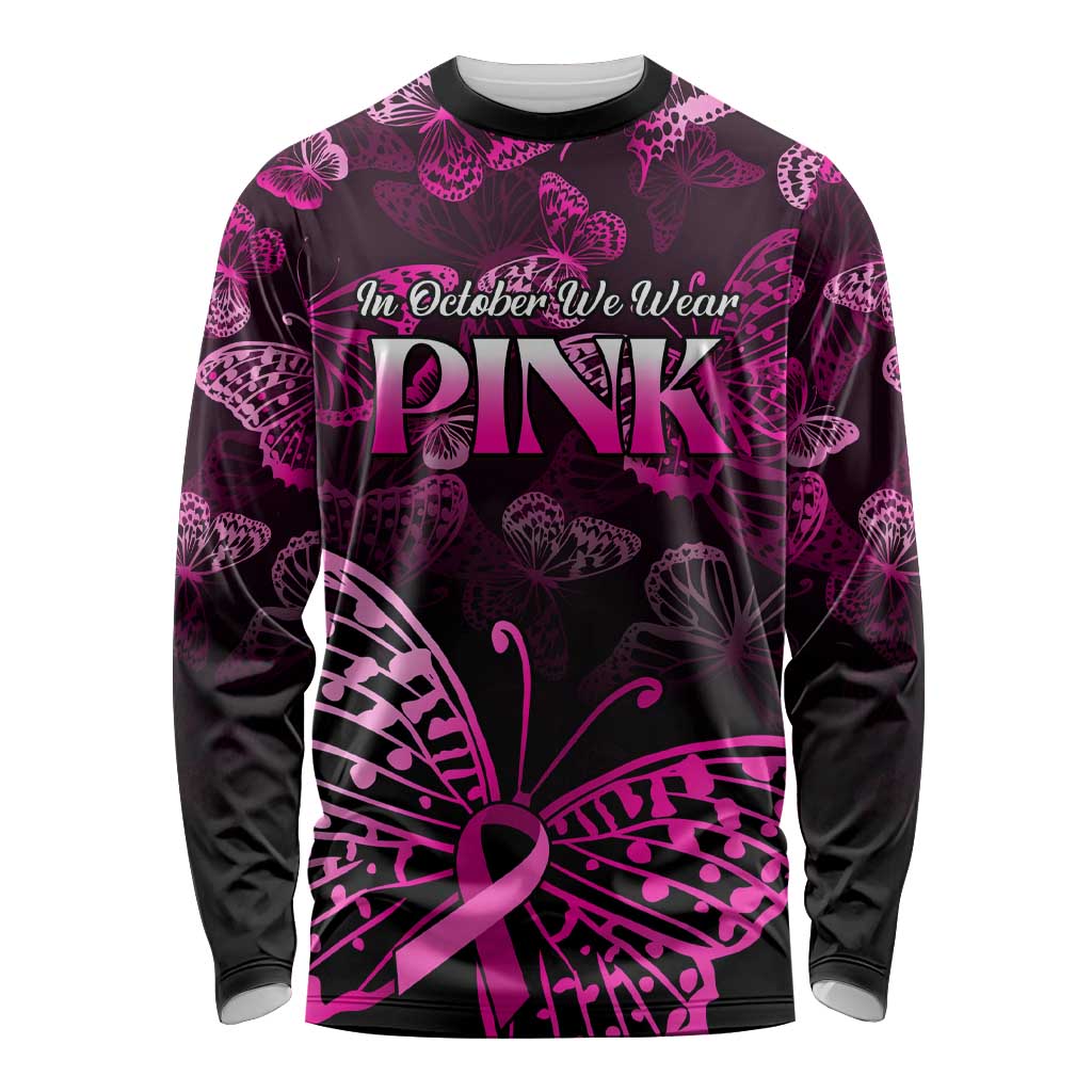 Personalised In October We Wear Pink Long Sleeve Shirt Breast Cancer Awareness LT01