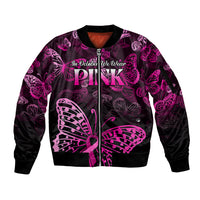 Personalised In October We Wear Pink Sleeve Zip Bomber Jacket Breast Cancer Awareness - Wonder Print Shop