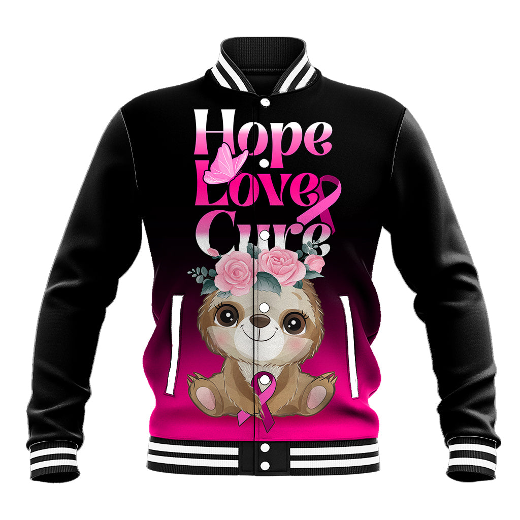 Personalised Hope Love Cure Baseball Jacket Sloth Breast Cancer Awareness - Wonder Print Shop
